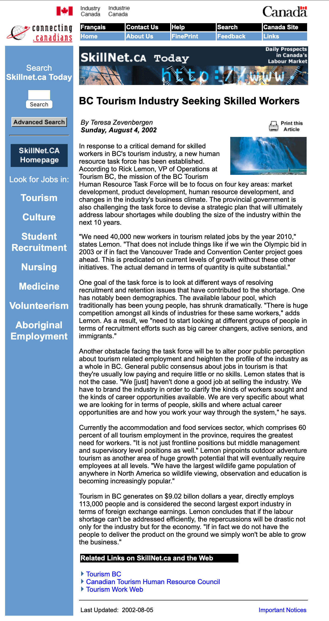 BC Tourism Seeking Skilled Workers BC Tourism Seeking Skilled Workers