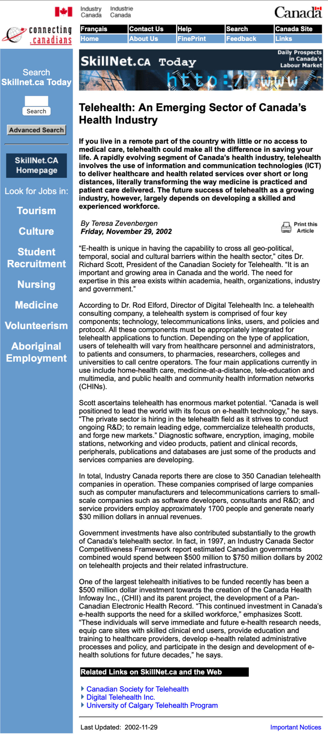 Telehealth: An Emerging Sector of Canada&#39;s Health Industry